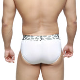 White briefs with gray and white giraffe print waistband from metromalewear sabana brief 5003-54