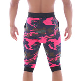 Metro malewear scandinavia gym shorts camo pink bright pink and dark green camouflage capri shorts with black waistband