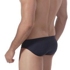 Navy blue metro malewear scottish swim brief 4916-83 with a small gold logo on the left hipband