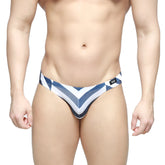 Blue and white chevron-patterned metro malewear screw bikini navy 5103-M40 men’s swim trunks with modern design