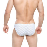 White briefs with a subtle gray zigzag pattern from metromalewear senal bikini white 5103-m44 collection