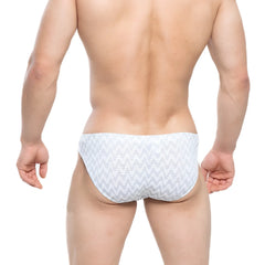 White briefs with a subtle gray zigzag pattern from metromalewear senal bikini white 5103-m44 collection