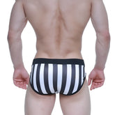 MetroMaleWear sencillo brief mundial 5203-41 black and white striped briefs with solid black waistband front view