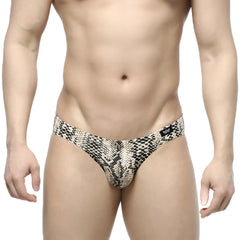 Metro male wear serpiente bikini 5103-94 snake print men’s thong in beige and black front view