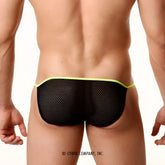 Metro malewear sheer fun bikini lime 5004-07 black mesh briefs with neon green trim detail