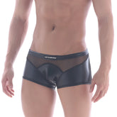 MetroMaleWear sheer hip trunk black 2313-20 black glossy mesh briefs with sleek form-fitting design and subtle waistband branding