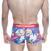 MetroMaleWear short boxer atractivo 7 in vibrant blue pink yellow with red metroewear waistband in graffiti style