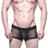 Black mesh briefs with solid black elastic waistband featuring men logo from MetroMaleWear short boxer naked 7 2022-70