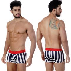 MetroMaleWear short boxer tension 7inch 2022-41 navy and white striped men’s briefs with red elastic waistband