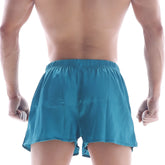 Tealmale wear silk satin boxer turquoise s33-08 featuring teal athletic shorts with elastic waistband and flared hem