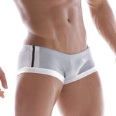 White athletic briefs with black side stripe and white waistband trim from metromalewear silver swim boxer grey 4906-10