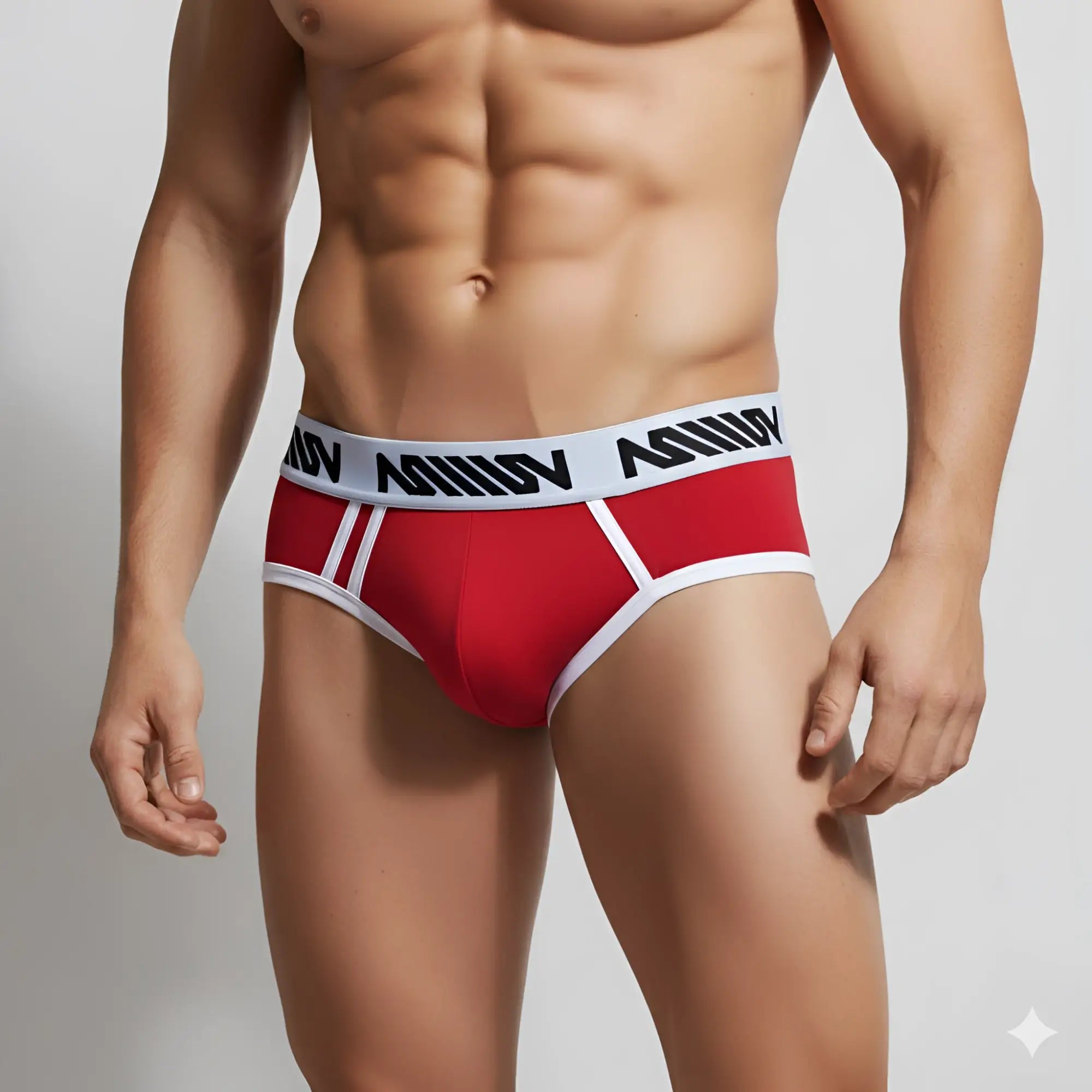 MetroMalewear sistonia hip brief red men’s briefs with white trim and black logo band for comfortable wear