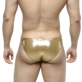 Shiny gold metallic slim bikini briefs by metromalewear lujos 3604-21 in a sleek luxurious design