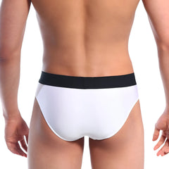 White briefs with a black elastic waistband from metromalewear snap brief white 2222-00 for comfortable wear