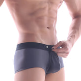 Dark gray form-fitting mens briefs with sleek smooth fabric and subtle metroMaleWear logo on waistband