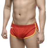 Red mesh athletic briefs with yellow trim from metromalewear soccer split short red 4705-12 collection