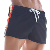 MetroMaleWear soccer swim short black mesh trunks with white drawstring and orange side stripe for swimming