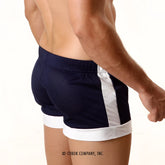 MetroMaleWear navy blue mesh athletic soccer swim shorts with white side stripe and white hem trim 4704-28