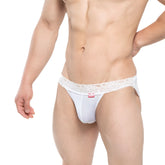 White lace-trimmed men’s briefs metroMalewear sonora bikini white 3613-00 with smooth form-fitting design