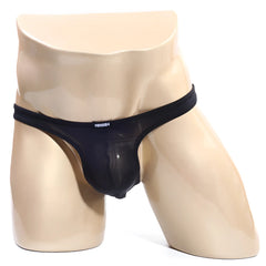Black sheer mesh thong with solid black waistband and anony embroidery front metroMaleWear soto bikini black 2324-20