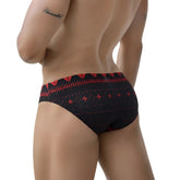 Black briefs with red geometric patterns and star motifs from metromalewear spade bikini 5103-m36 collection
