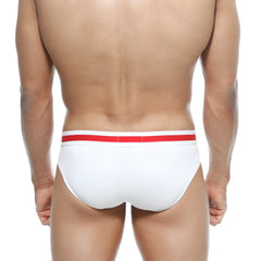 MetroMaleWear Spartacus brief white 3804-00 features white cotton briefs with a bold red stripe on the waistband