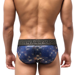 Metro malewear special edition aladdin swim brief 4916-SP4 blue snakeskin pattern with black greek key waistband