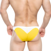 MetroMaleWear splash swim bikini yellow athletic briefs with bold heart-shaped design in yellow and white