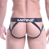 Black meheear brand briefs with wide waistband and thin supportive straps shown from the back metro malewear sports jock strap black 2901-30