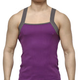 Purple metroMalewear square cut ribbed tank top with gray shoulder straps for casual wear