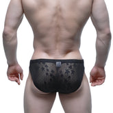 Metro male wear stardust bikini black 5103-m51 black star-patterned mesh briefs front view