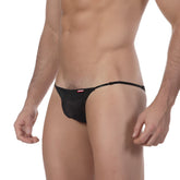 Black mesh thong with red logo on the sideband from metromalewear strap bikini black 2105-41 product image