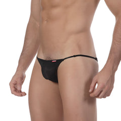 Black mesh thong with red logo on the sideband from metromalewear strap bikini black 2105-41 product image