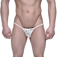 White lace thong with delicate floral pattern and thin elastic waistband from MetroMaleWear string bikini 2005-70