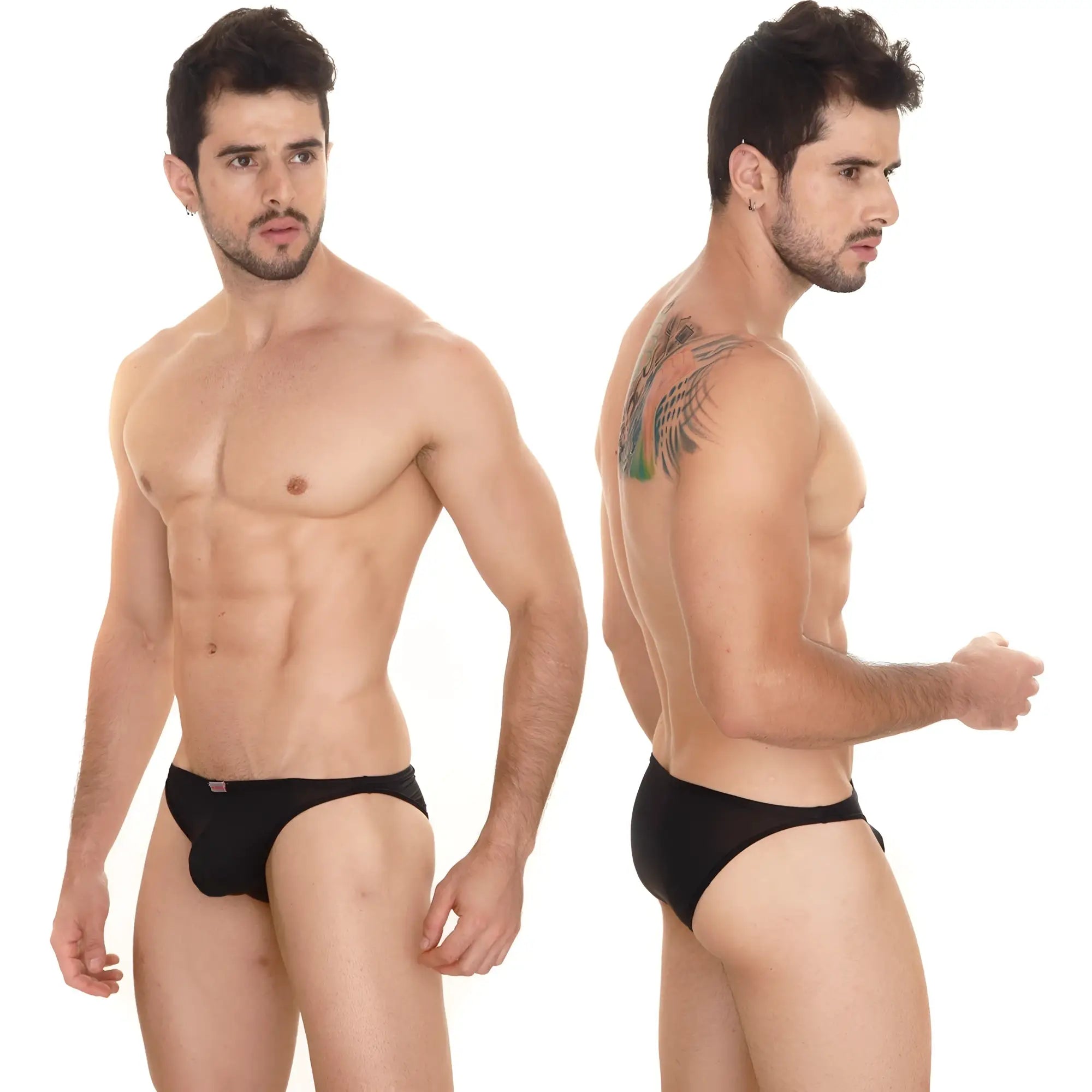 Black mens briefs metro male wear sunbathing bikini with subtle elastic waistband and smooth black fabric