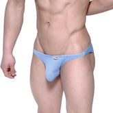 MetroMaleWear sunbathing bikini blue stripe 2004-40 men’s briefs with snug form-fitting blue and white stripes