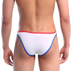 White briefs with red and blue trim from MetroMaleWear sunbathing bikini italic white 2004-50 for men