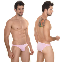 Pink mens briefs metroMaleWear sunbathing bikini with smooth form-fitting design for comfortable beachwear use