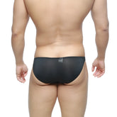 MetroMaleWear super lowrise bikini black 6115-20 sheer mesh briefs showing front view in black mesh fabric