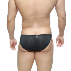 MetroMaleWear super lowrise bikini black 6115-20 sheer mesh briefs showing front view in black mesh fabric