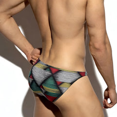 MetroMaleWear super lowrise bikini cebada 6115-80 vibrant geometric swim trunks with red green yellow and black stripes