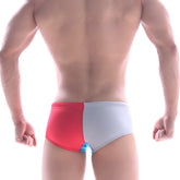 MetroMalewear surf swim boxer red 4908-12 showing back side with red and white two-tone design and blue accent