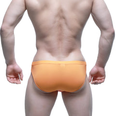 Metro male wear tasman bikini orange briefs showing front design made of comfortable stretchy fabric