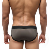 Metro male wear tebai swim brief khaki 4956-26 black-trimmed gray mesh briefs designed for swim use