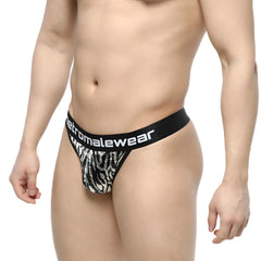 Black and white zebra-print men’s briefs with branded waistband from MetroMaleWear tiger thong 2912-61 collection