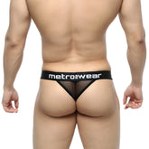 Black mesh thong with wide elastic metrowear logo waistband from metromalewear time thong tull 2902-30 product line