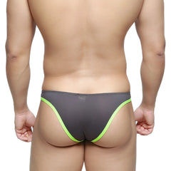 Gray mesh briefs with neon green trim metro malewear top bikini neon green 6114-07 front view
