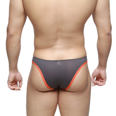 MetroMaleWear top bikini briefs gray mesh with vibrant orange trim breathable lightweight underwear for men