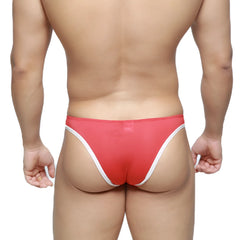 Metro malewear top bikini red 6114-12 red and white thong with sleek form-fitting design shown from the back side