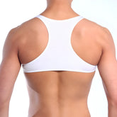 White racerback sports bra metro malewear top y with wide straps and seamless finish for activewear use